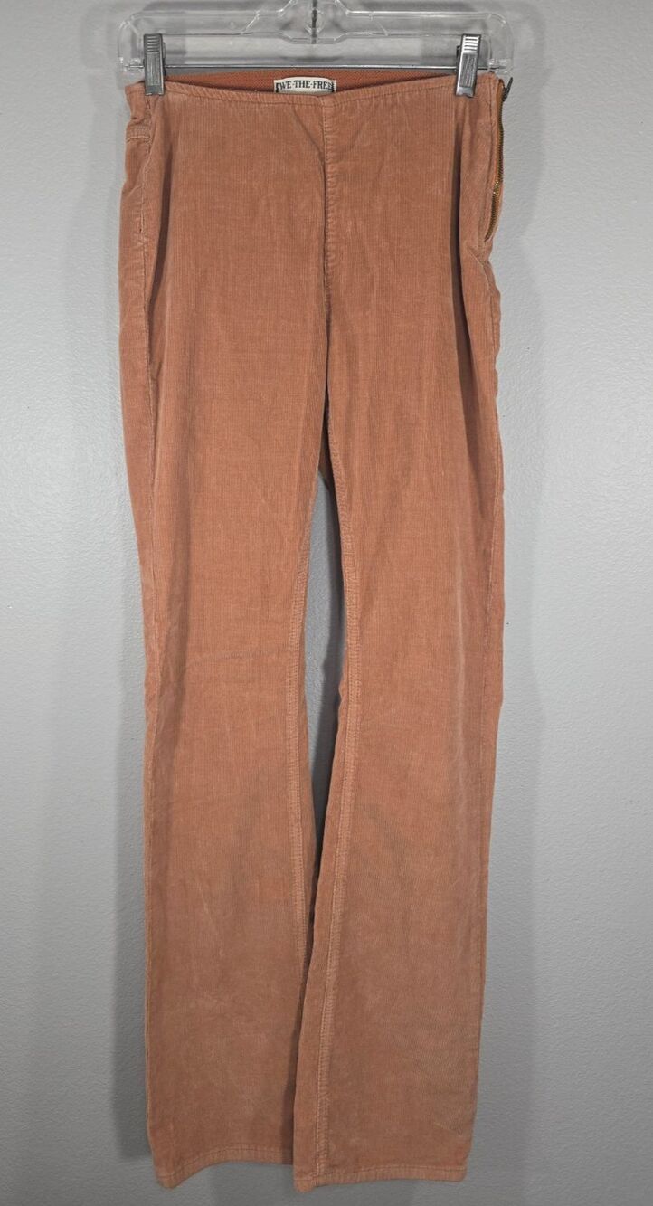 We The Free The Jenny Slim Flare Corduroy Pants Size 26 Side Zip orange AE